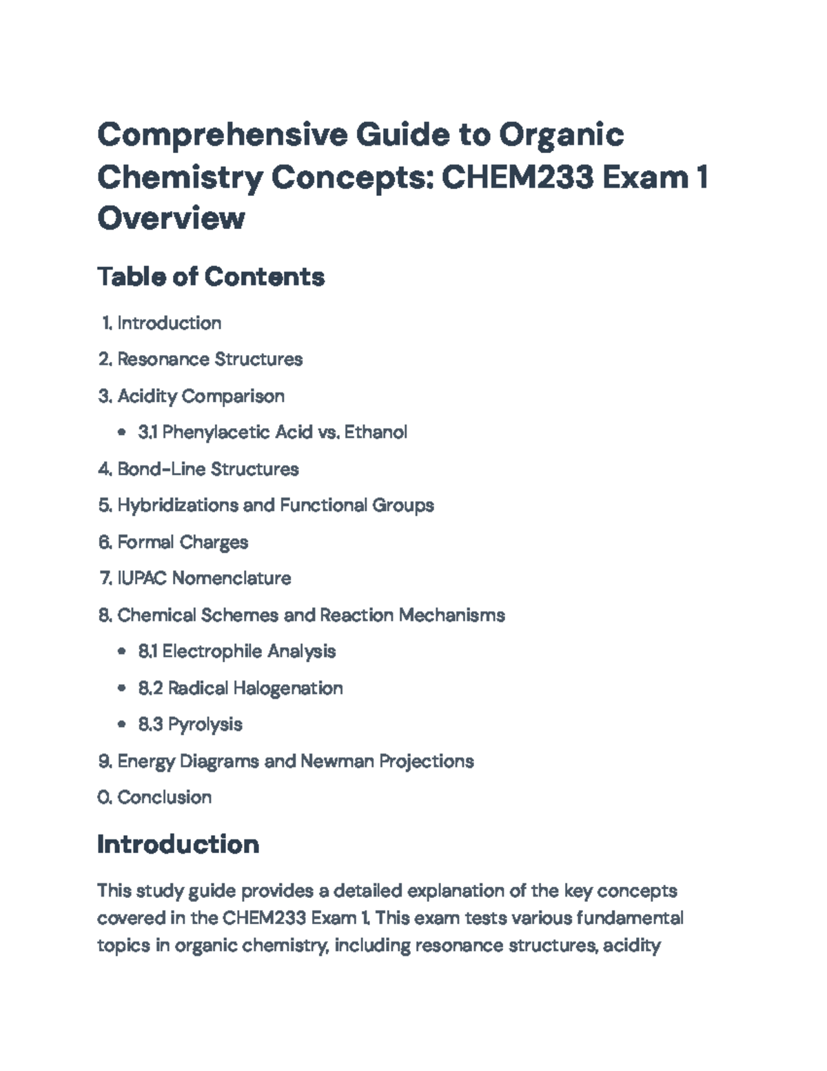 Comprehensive Study Guide for CHEM233 Exam 1: Organic Chemistry ...