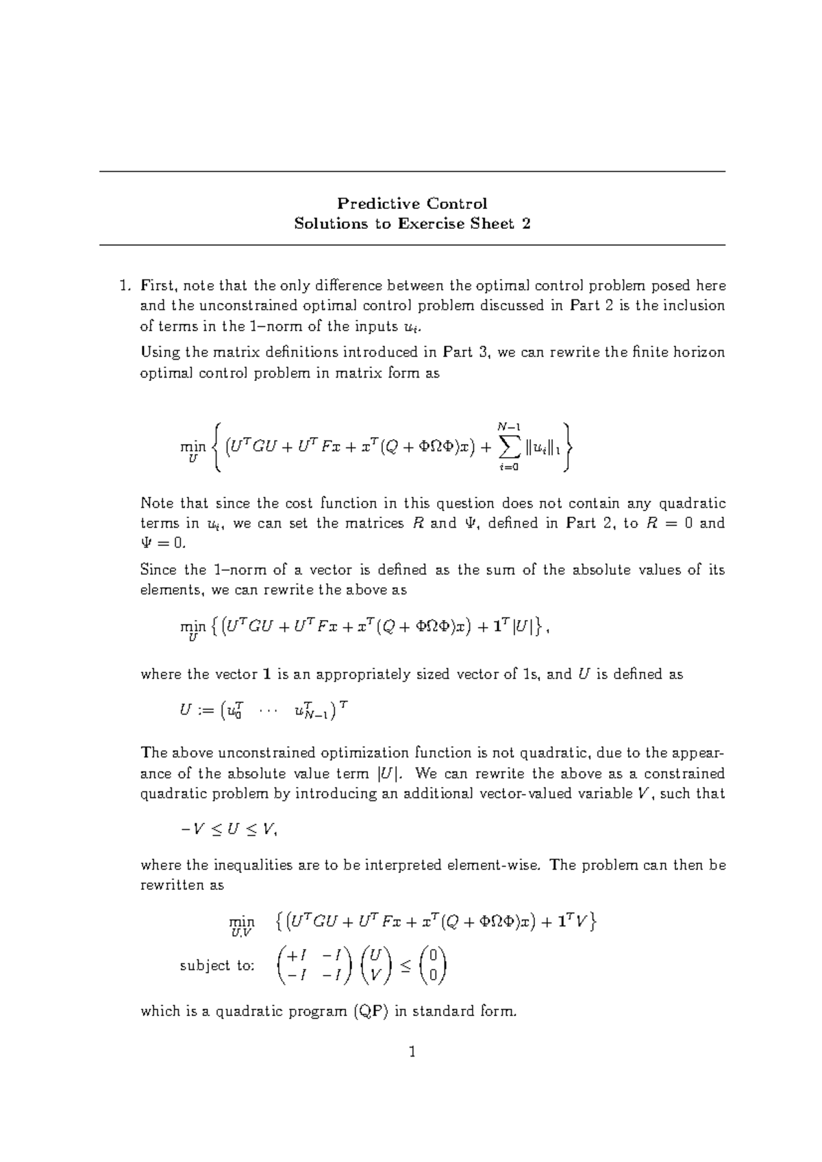 Exsheet 2 solutions - Predictive Control Solutions to Exercise Sheet 2 ...