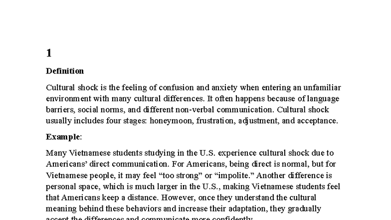 Cultural Shock Insights: Understanding and Adapting to New Norms - Studocu