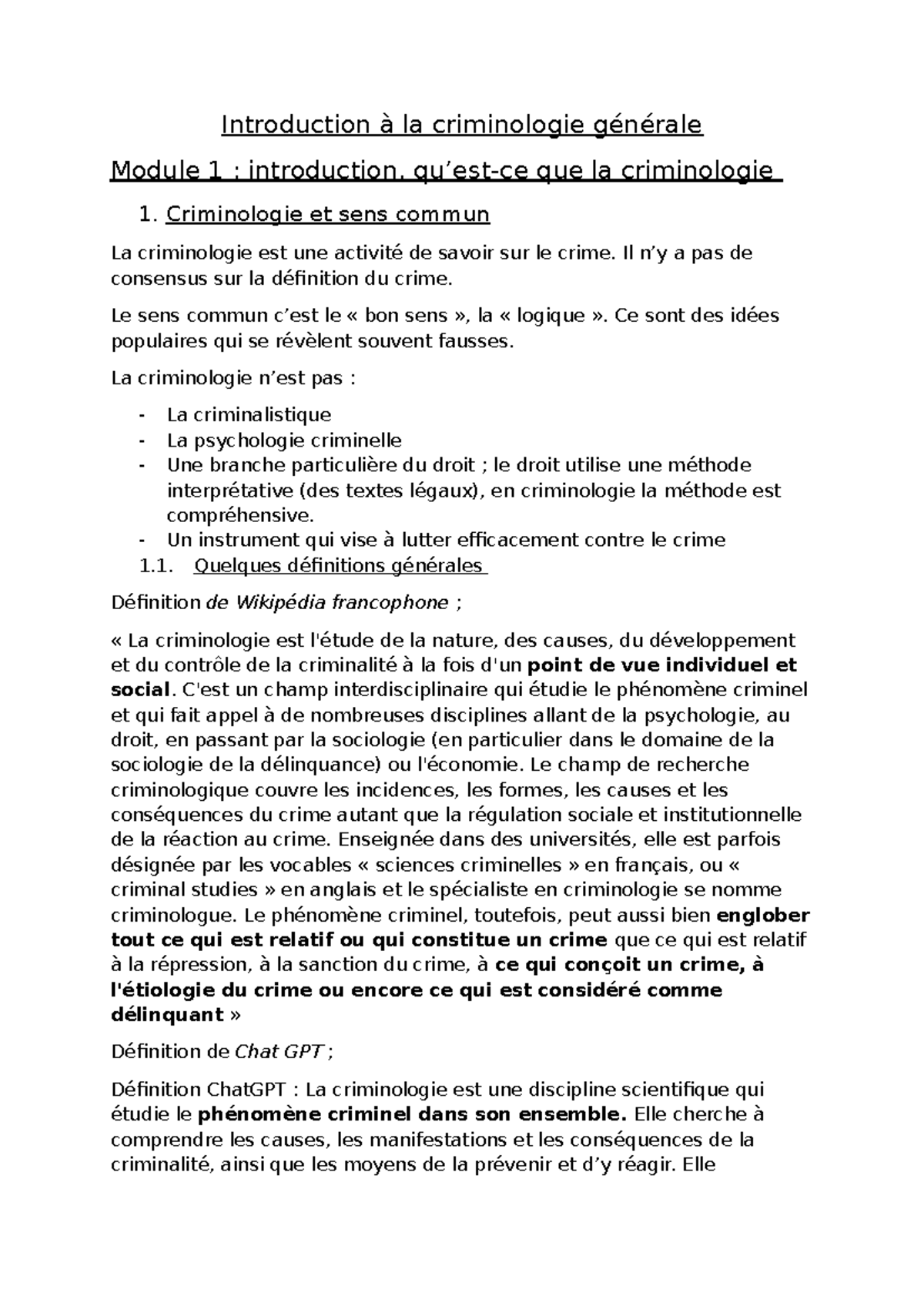 Introduction à la criminologie générale Module 1 Concepts et — free download
