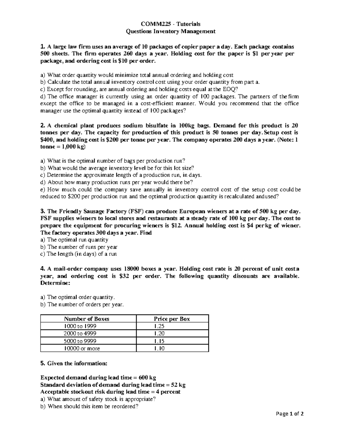 COMM225 Tutorial: Inventory Management Questions & Solutions - Studocu