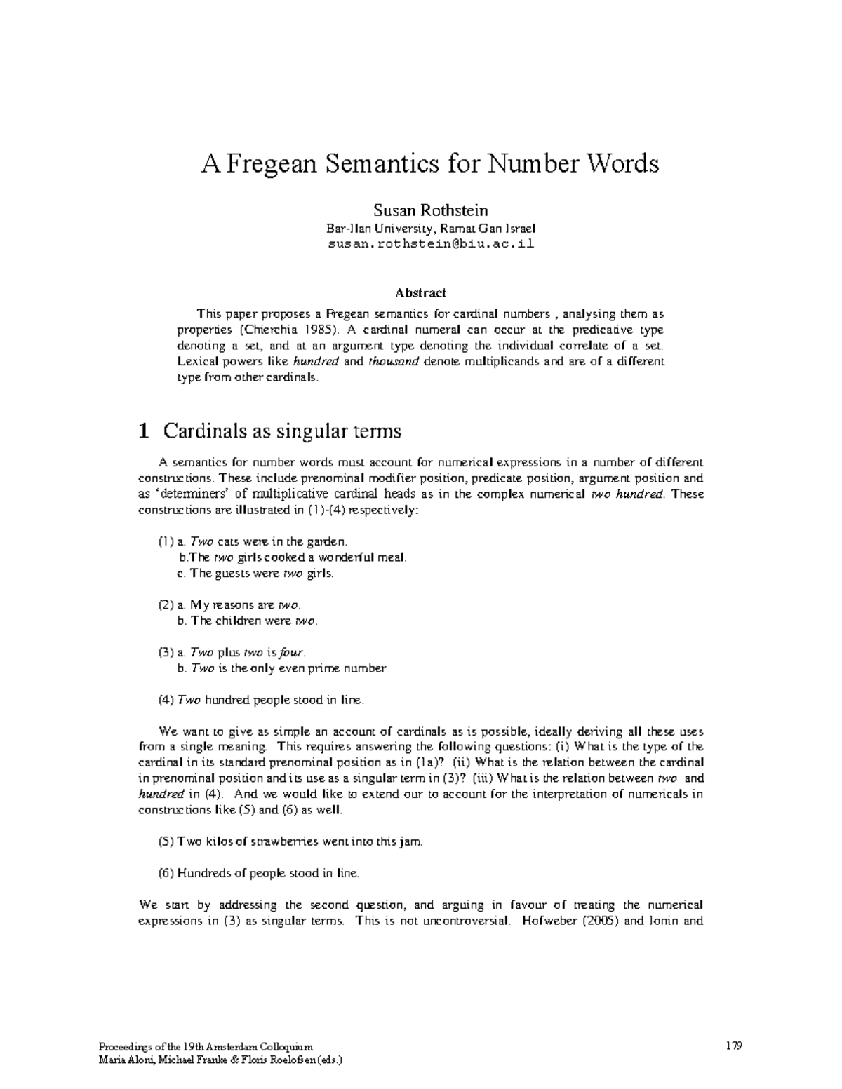A Fregean Analysis of Cardinal Numbers in Semantics - 23 Rothstein ...