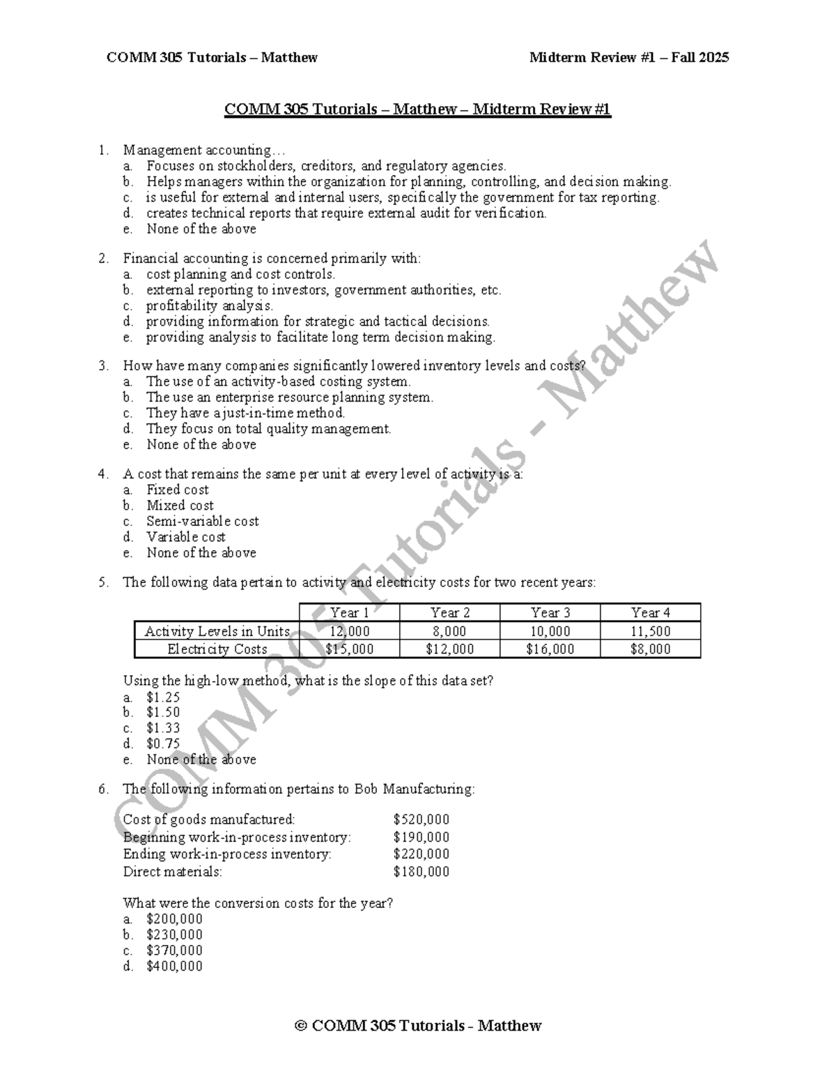 COMM 305 Midterm Mock Exam Review Fall 2025 - Studocu