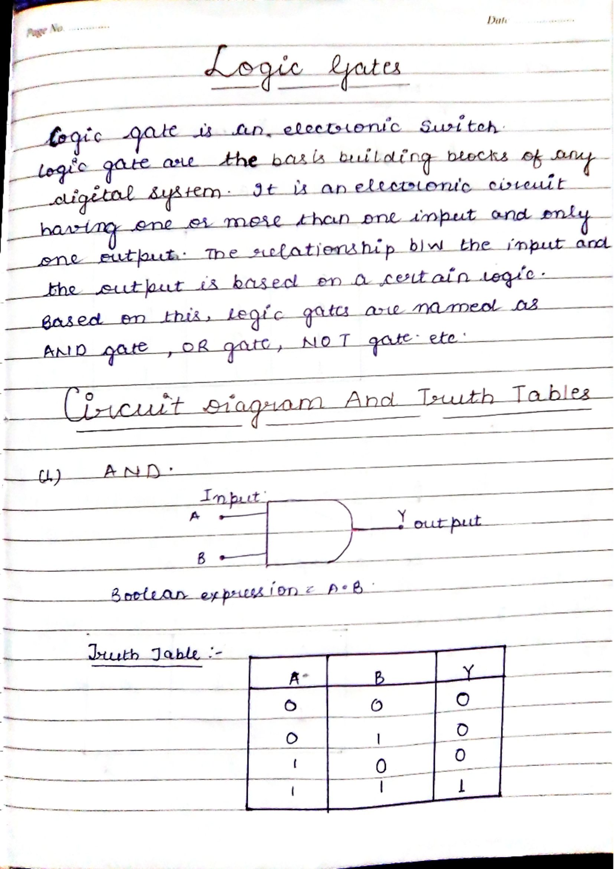 Unit 3 digital electronics - Date Page No. Logic gates logic gate is an ...