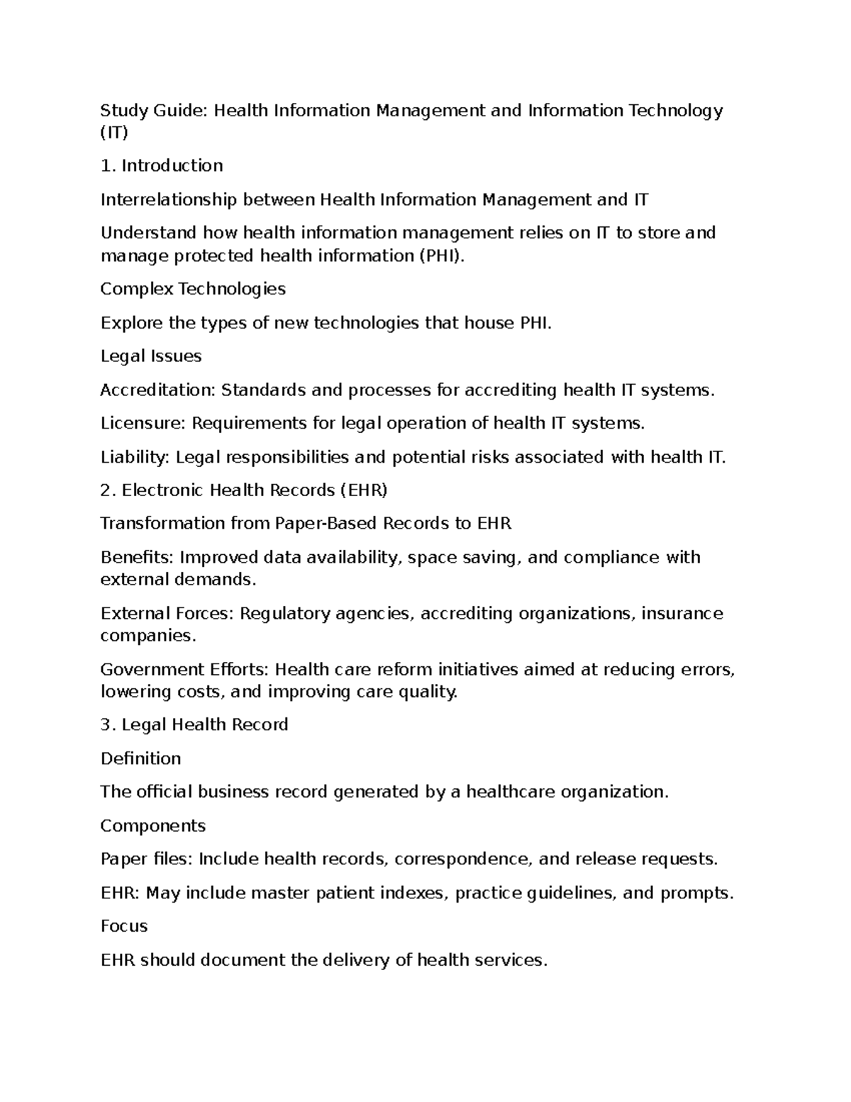 Health Information Management & IT Study Guide: Legal Issues & EHR ...