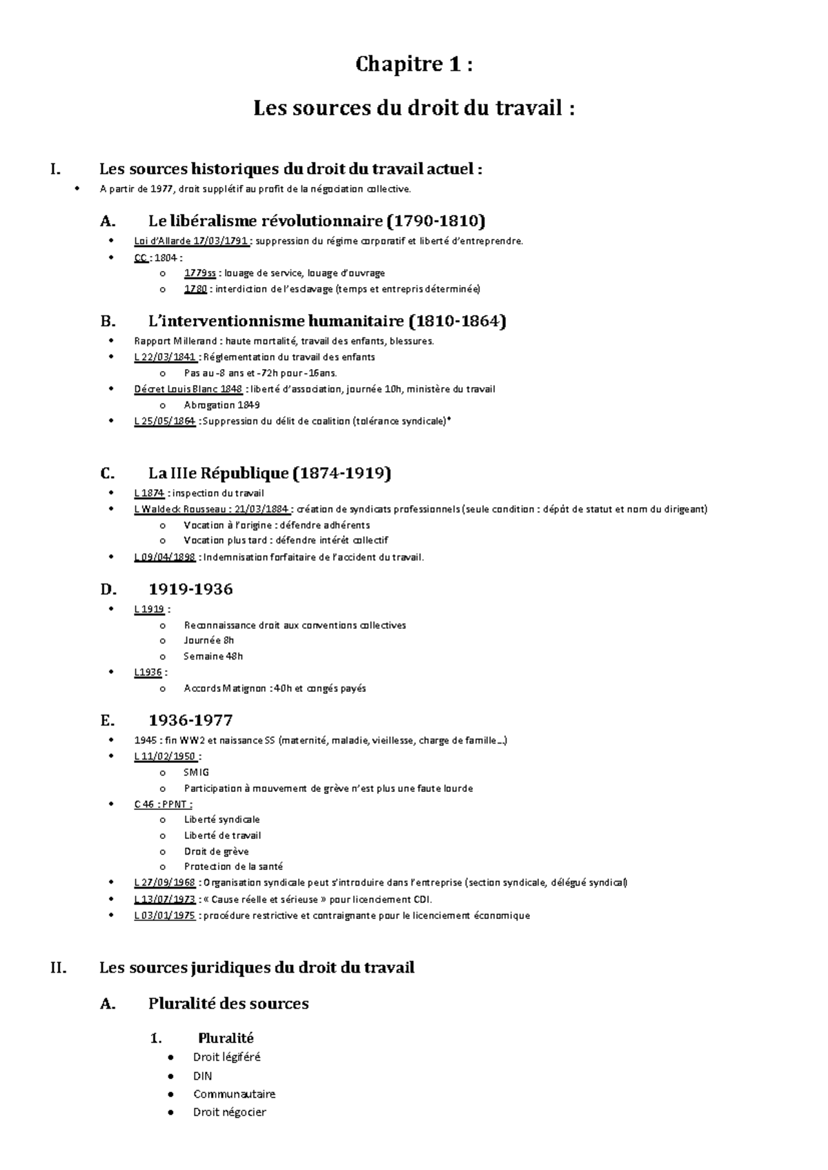 Chapitre 1 : Les Sources du Droit du Travail (Droit du Travail) - Studocu