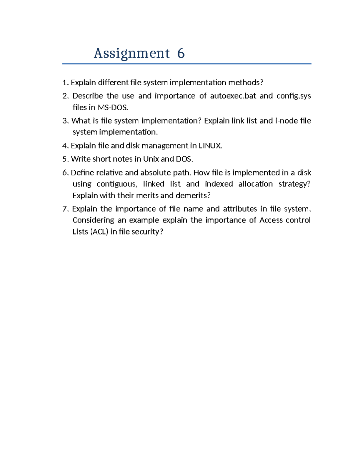 Assignment 6: File System Implementation & Management Overview - Studocu
