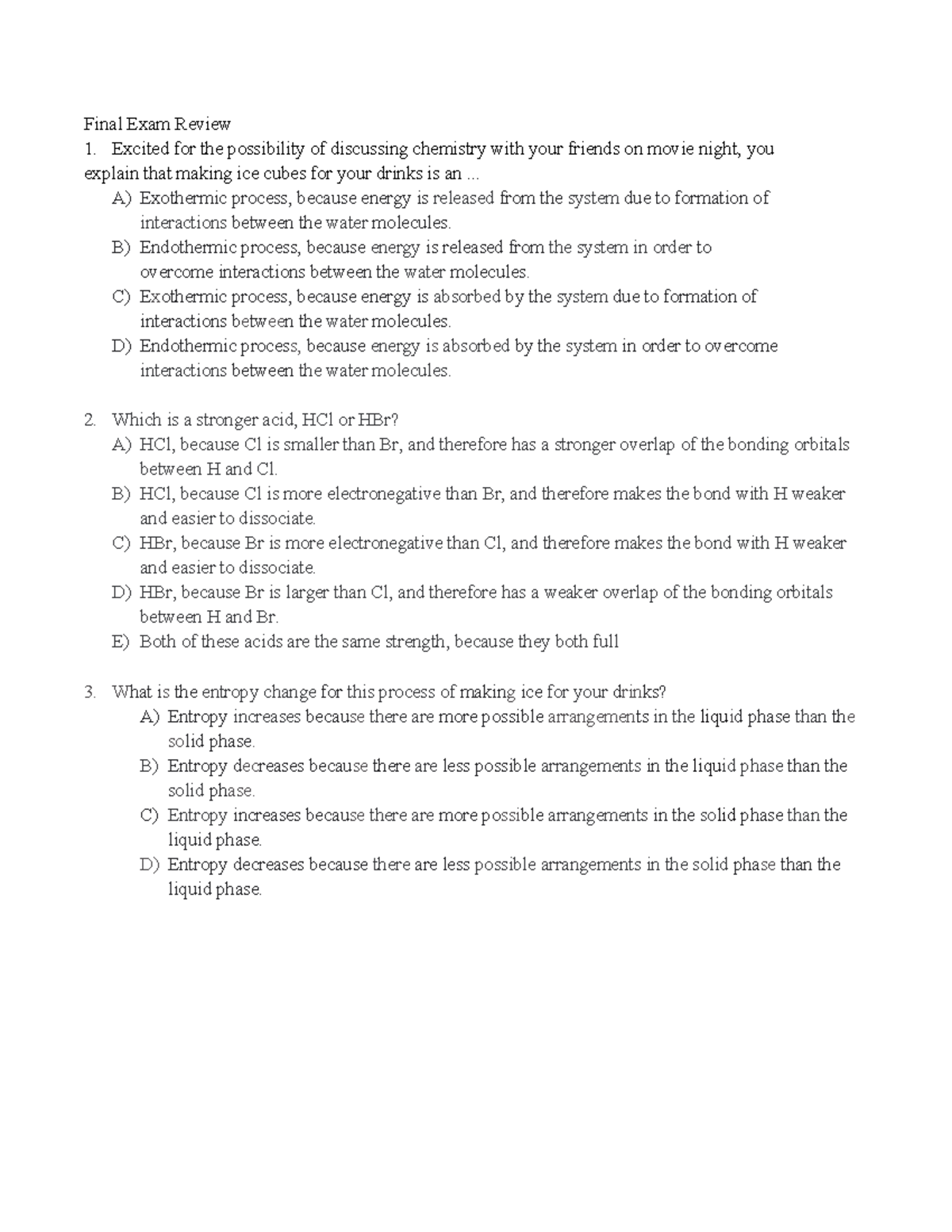 Final EXAM CHEM Review ( Final Version) - Final Exam Review Excited for ...