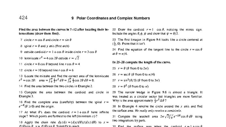 CH424 9 Polar Coordinates & Complex Numbers Summary Notes - Studocu