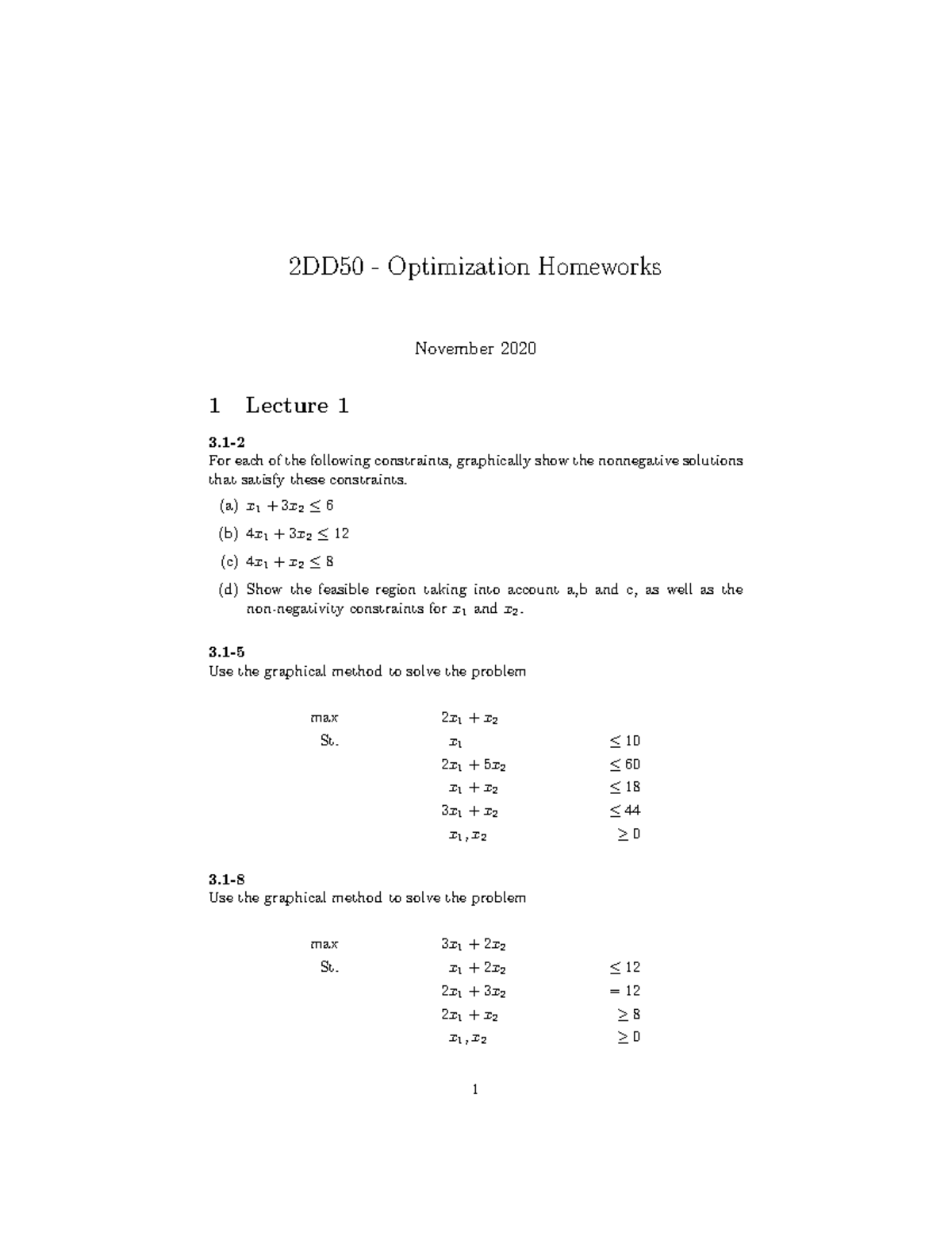 Optimization Homework: Graphical Methods for LP Problems (2DD50 ...