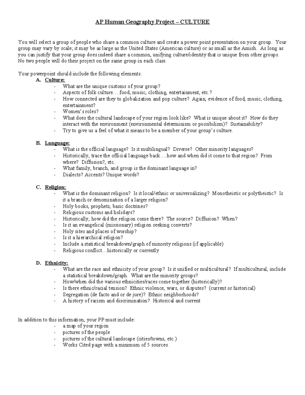 APHG Culture Project Presentation Guidelines and Elements - Studocu
