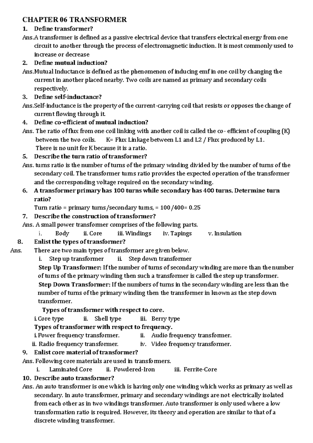 Transformer Basics & Filters (DAE CIT 134) Final Exam Notes - Studocu
