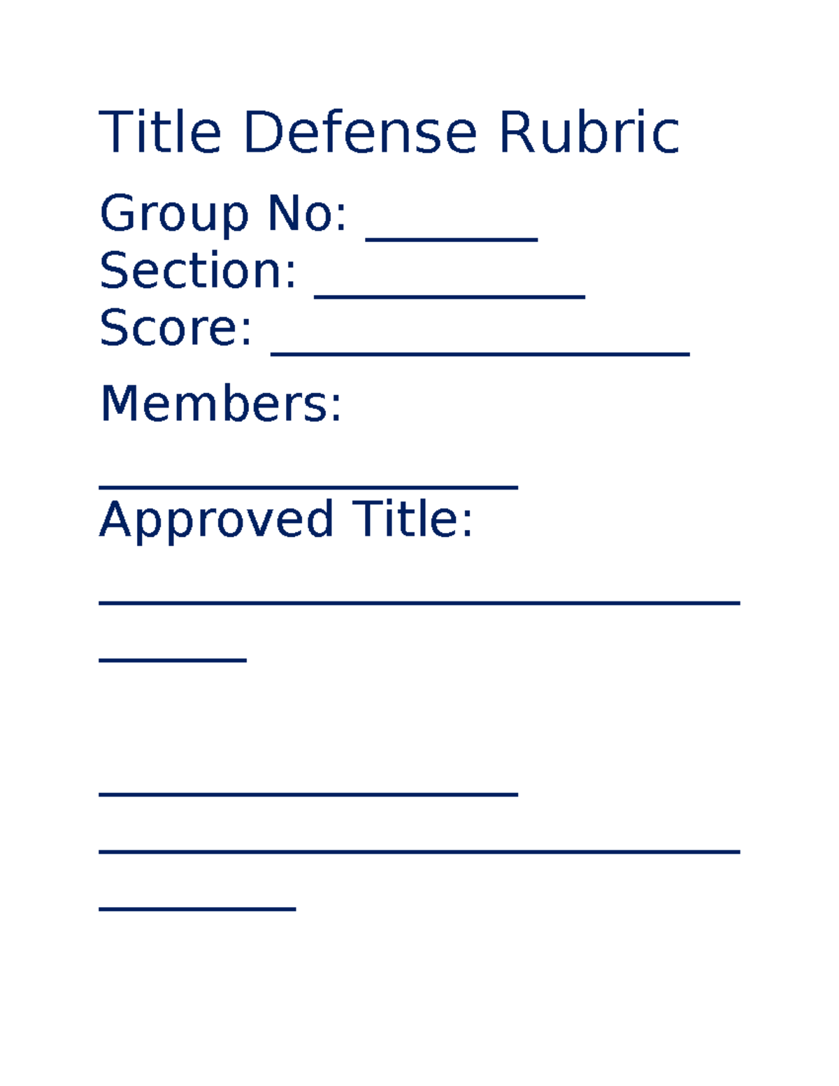 Title- Defense- Rubrics - Title Defense Rubric Group No ...