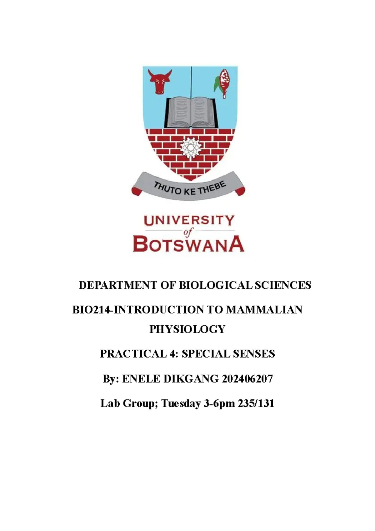 214 Mammalian Physiology Lab Report: Special Senses Analysis - Studocu