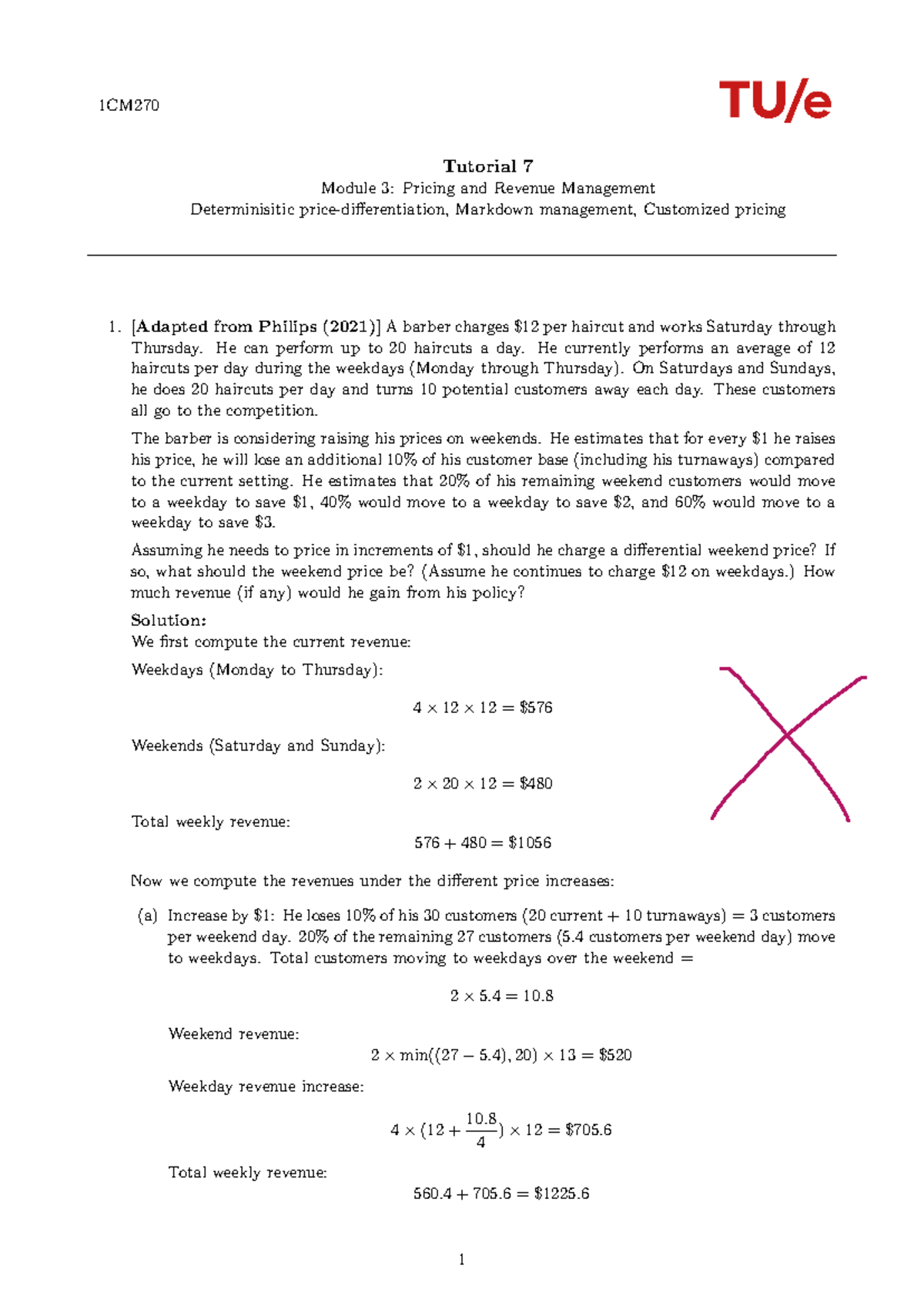 M3 Tutorial 7 Solutions: Pricing Strategies and Revenue Analysis ...