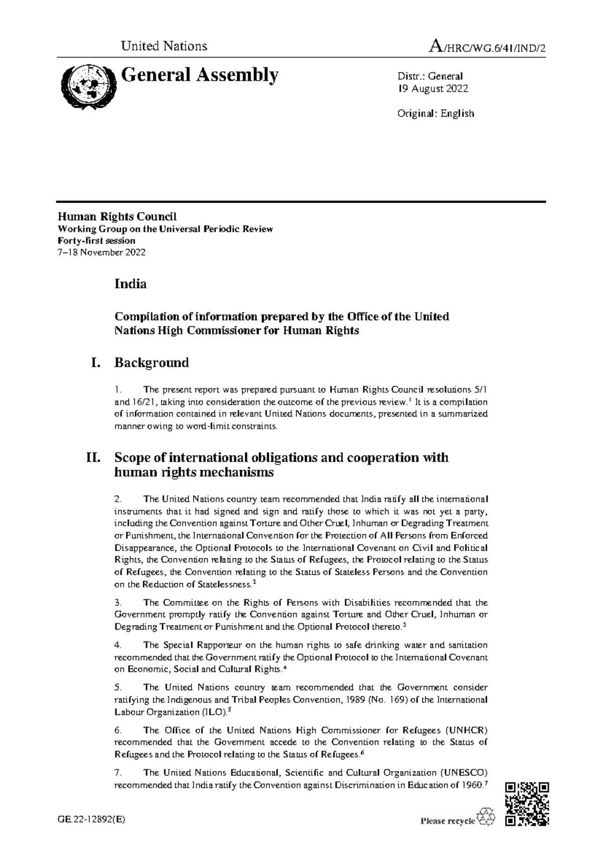 India's National Report on Human Rights: UPR Session Nov 2022 - Studocu