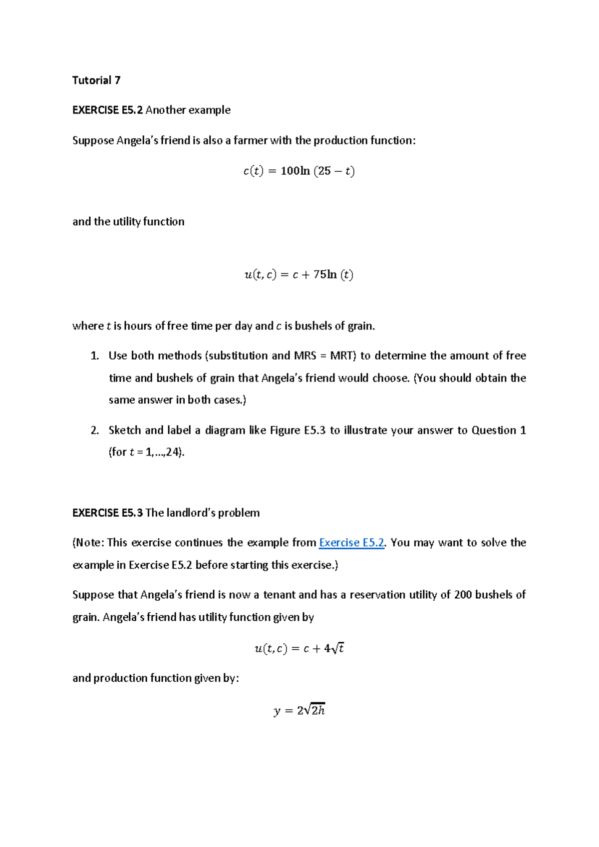Tutorial 7: Analyzing Production & Utility Functions in Economics - Studocu