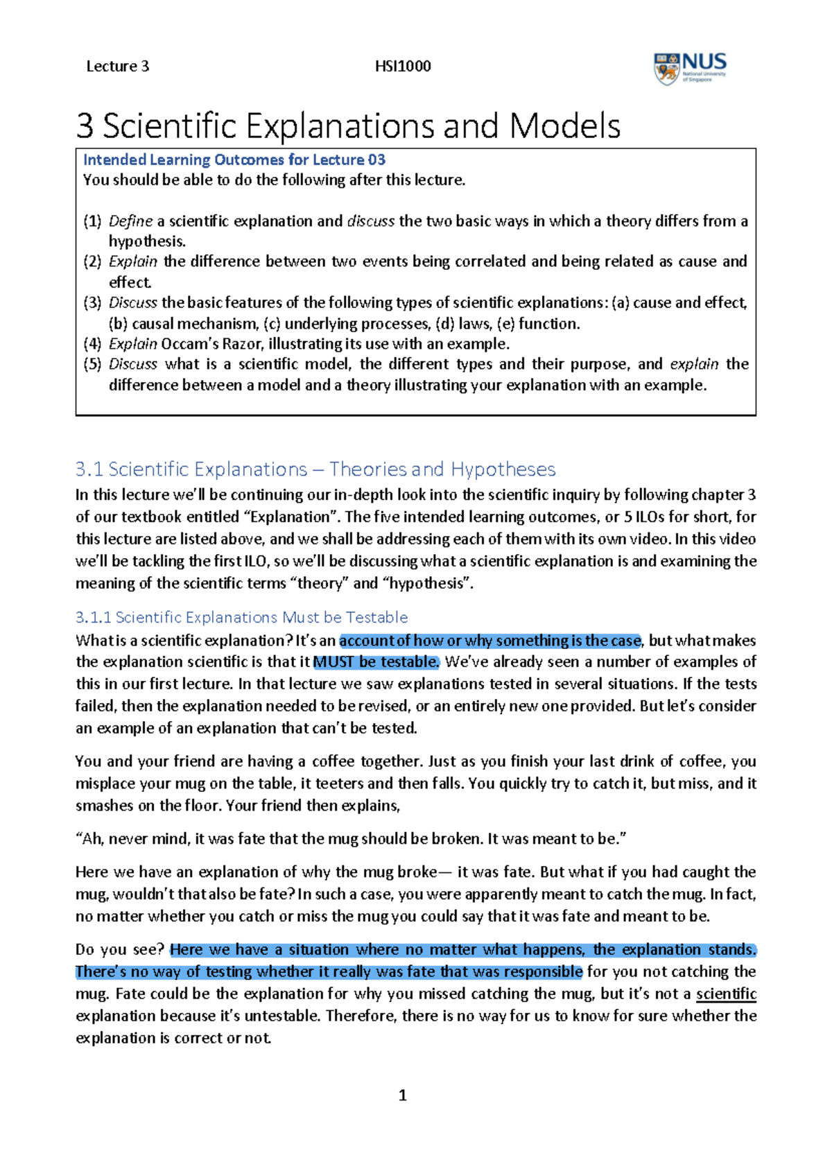 L03 Scientific Explanations and Models Lecture Notes & Transcript - Studocu