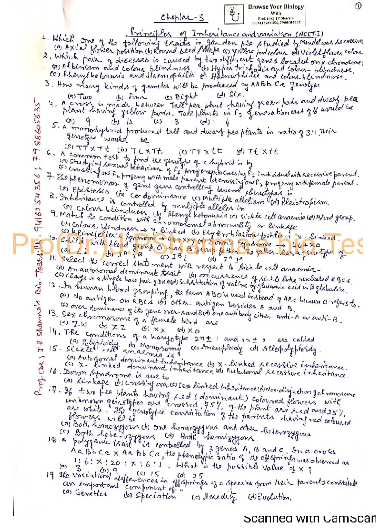 Biology 1 Final Exam Study Guide with Prof. J.P. Sharma - Studocu