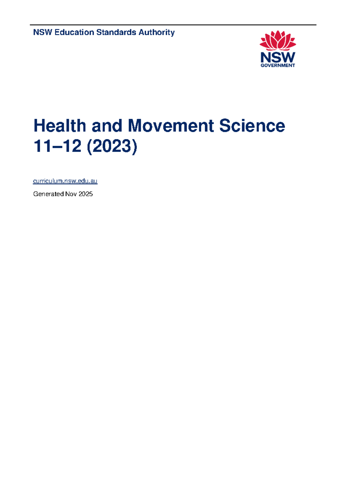 Health and Movement Science Syllabus (2023) - Implementation Guide for ...
