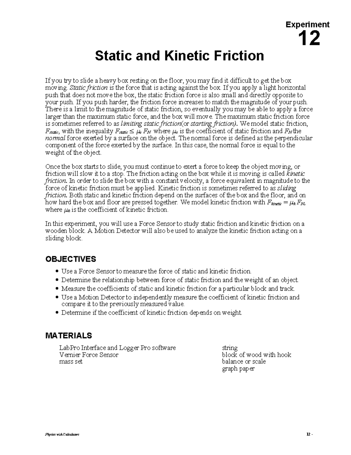 Lab Sph3u Experiment On Static And Kinetic Friction Analysis Studocu