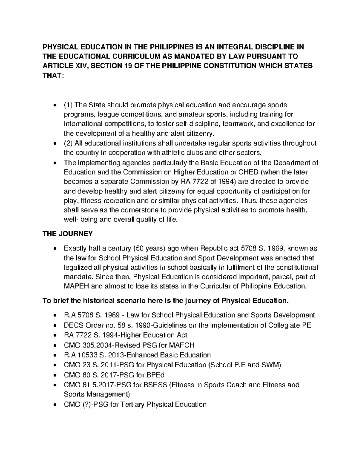 PE 101: Comprehensive Overview of Physical Education in the PH ...