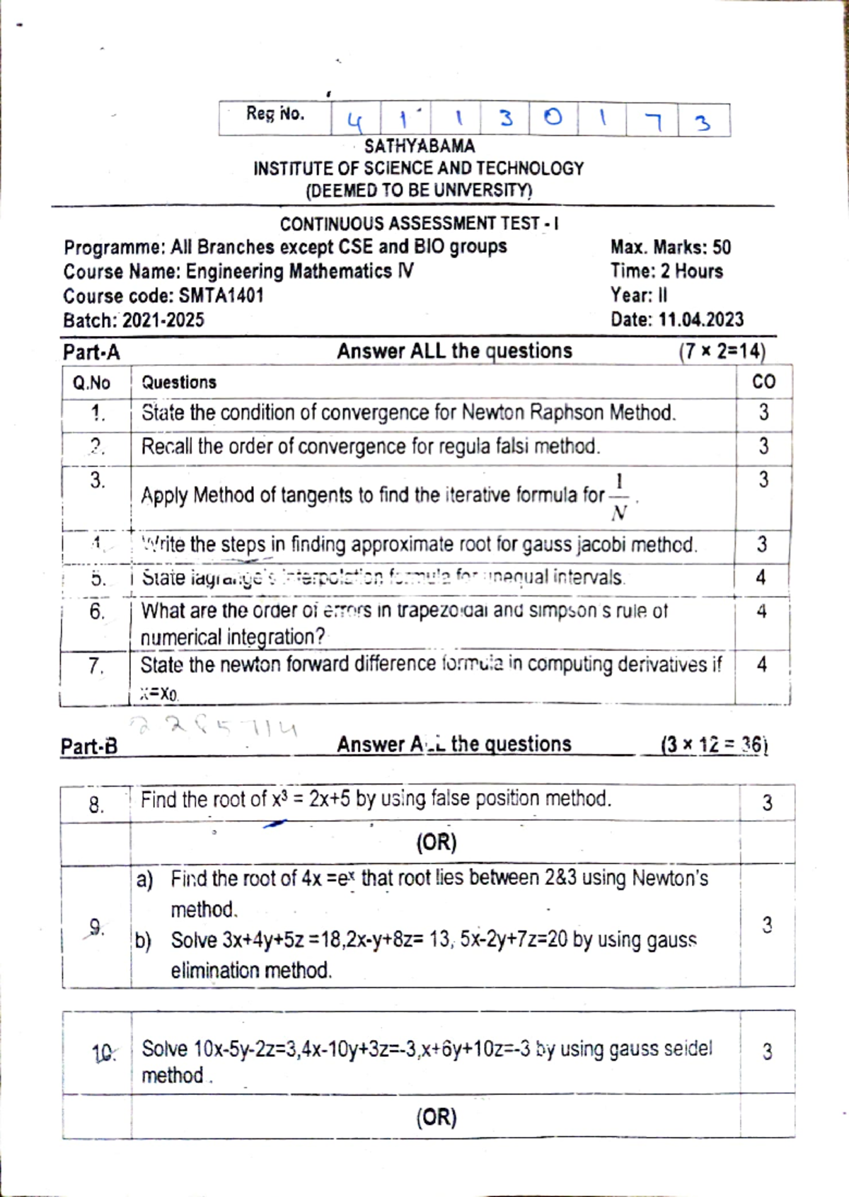 4TH SEM CAE-2 Continuous Assessment: Engineering Math & Digital Comm ...