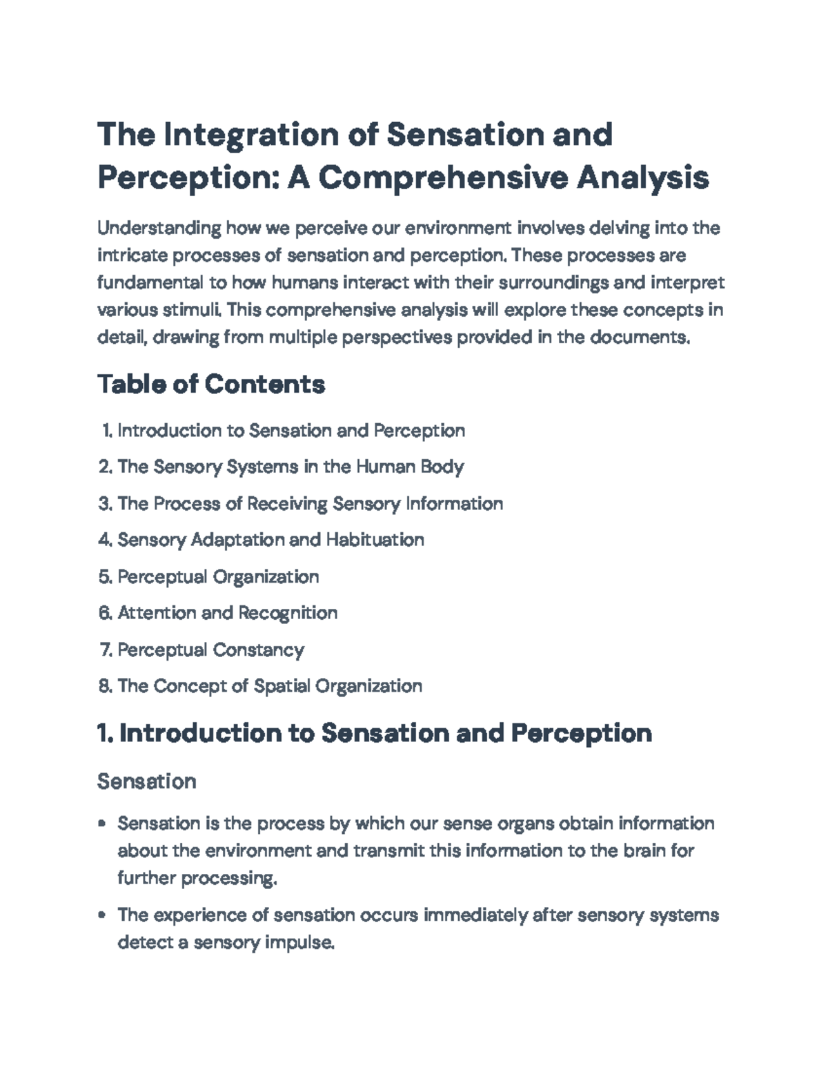 Comprehensive Analysis of Sensation & Perception for PSY 101 - Studocu
