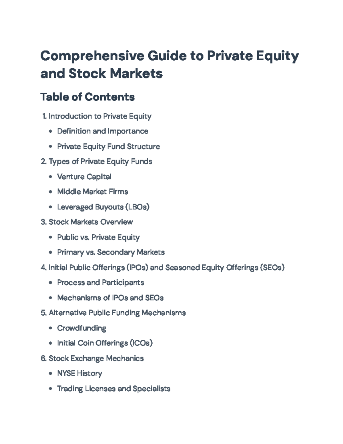 Comprehensive Guide to Private Equity and Stock Markets Analysis ...