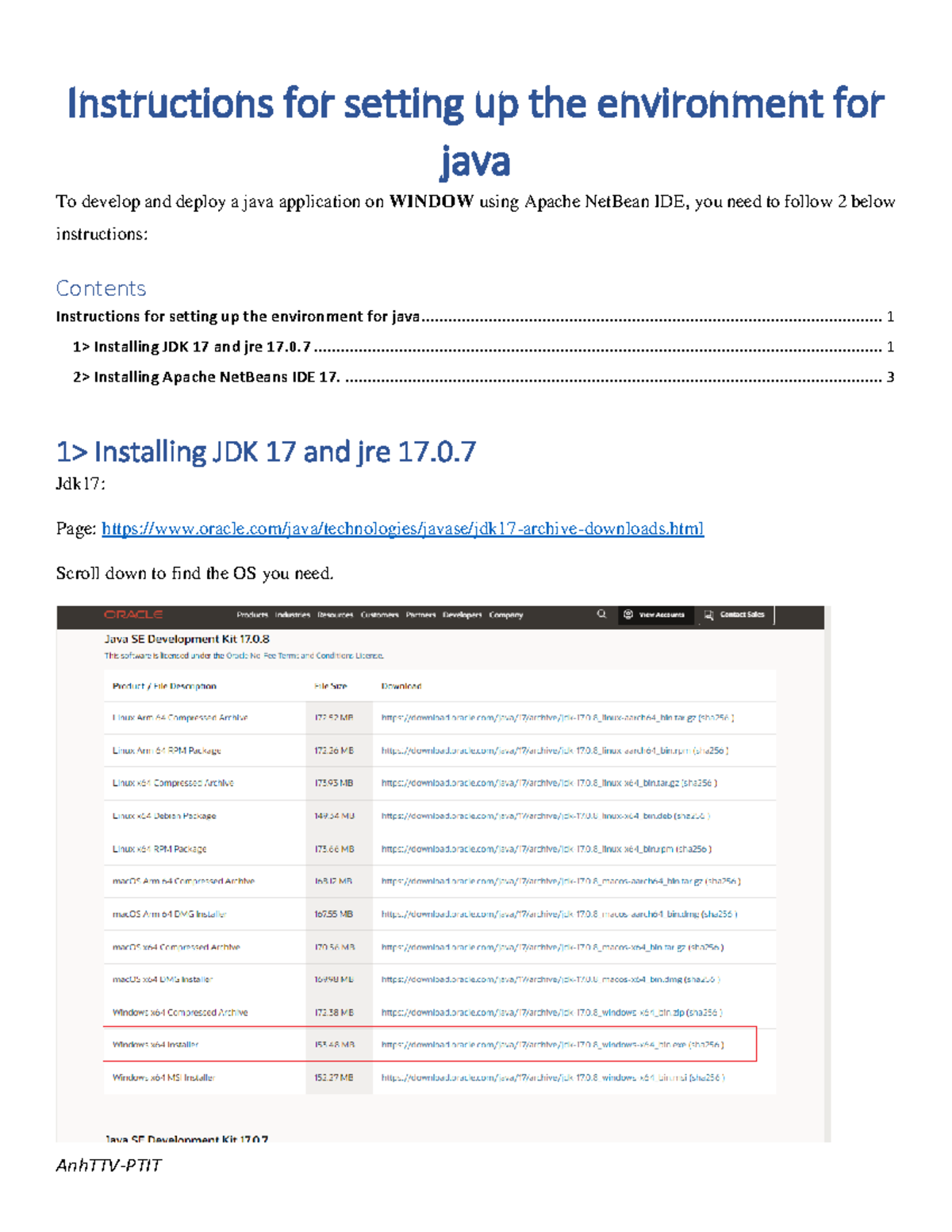 00 Java 17 Environment Setup Instructions for AnhTTV-PTIT - Studocu