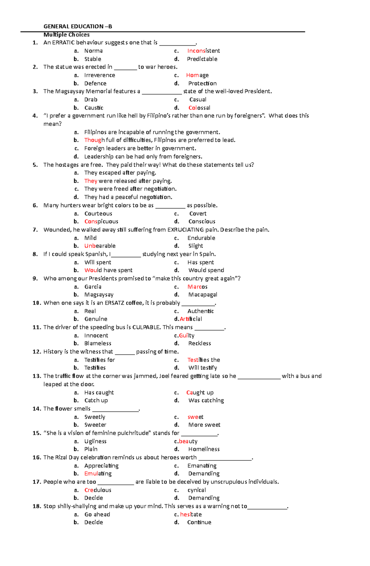 General Education (GE) Quiz with Key - SLSU - Studocu