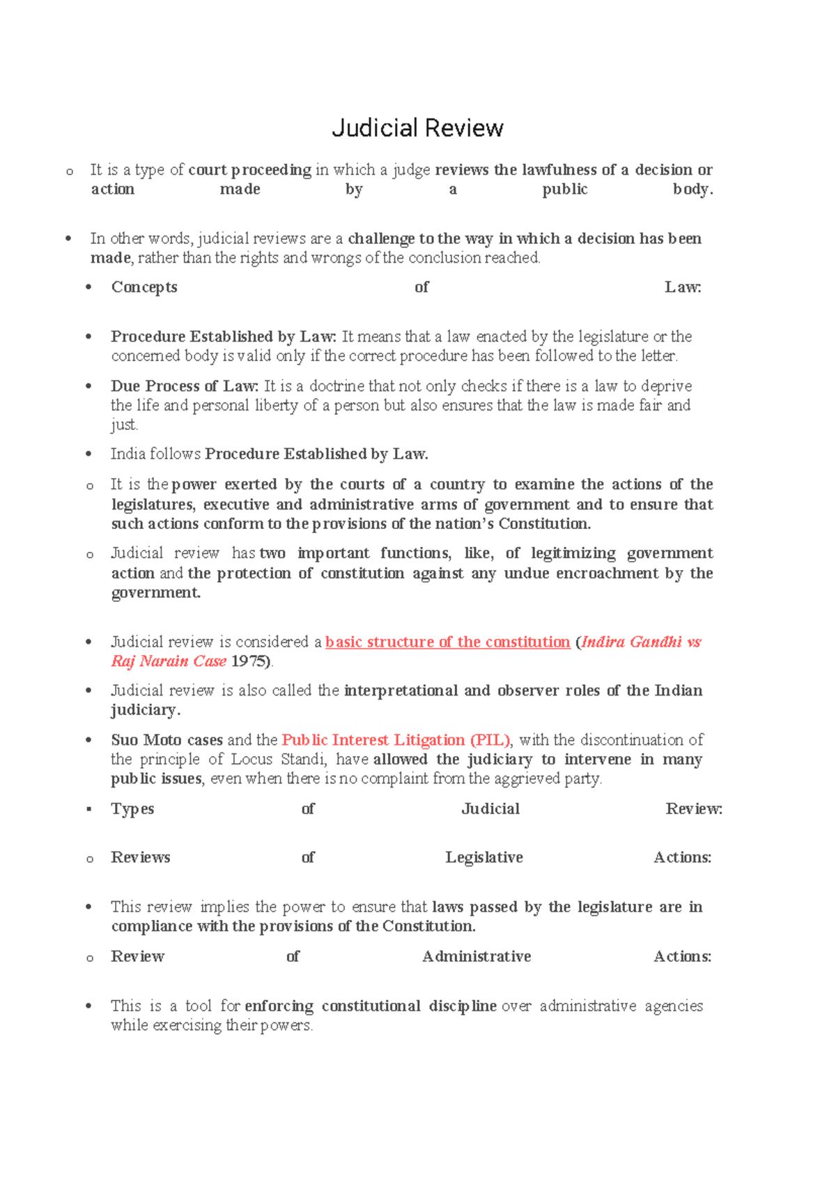 Judicial Review - ANDAR PADHLO - Judicial Review o It is a type of ...