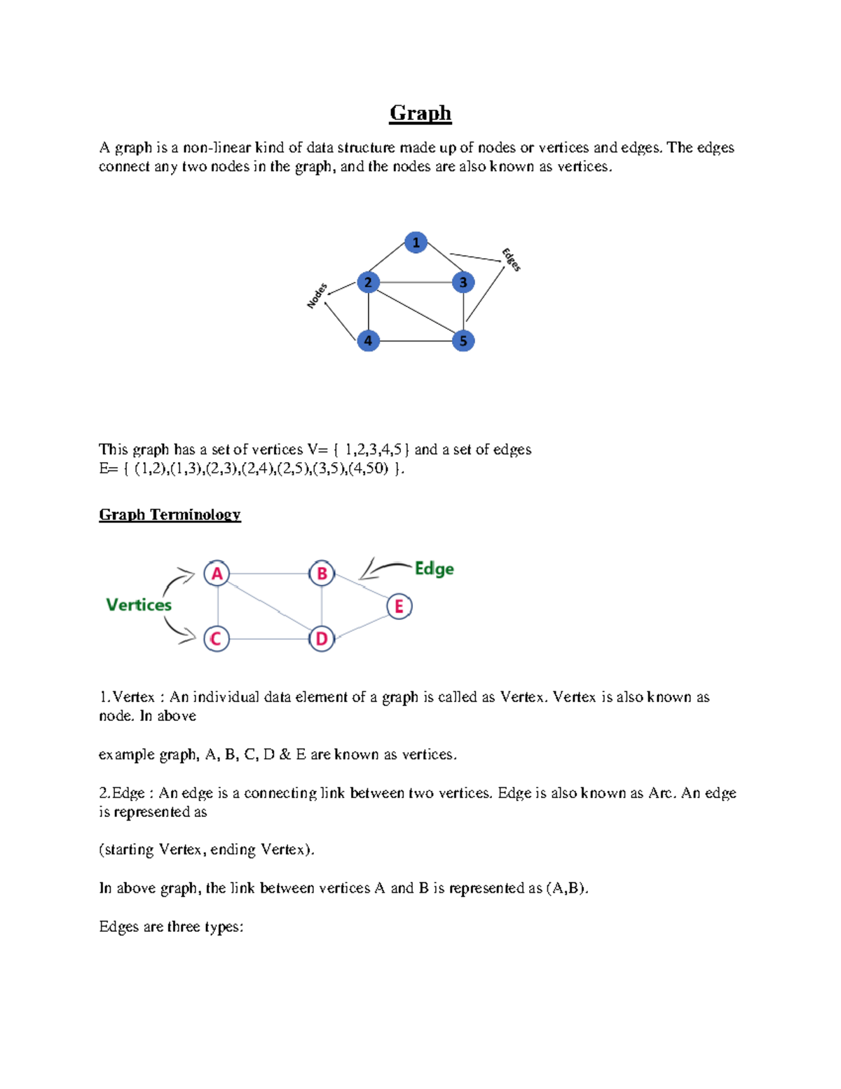 Graph Concepts: Lecture Notes on Vertex, Edge & Representation - Studocu