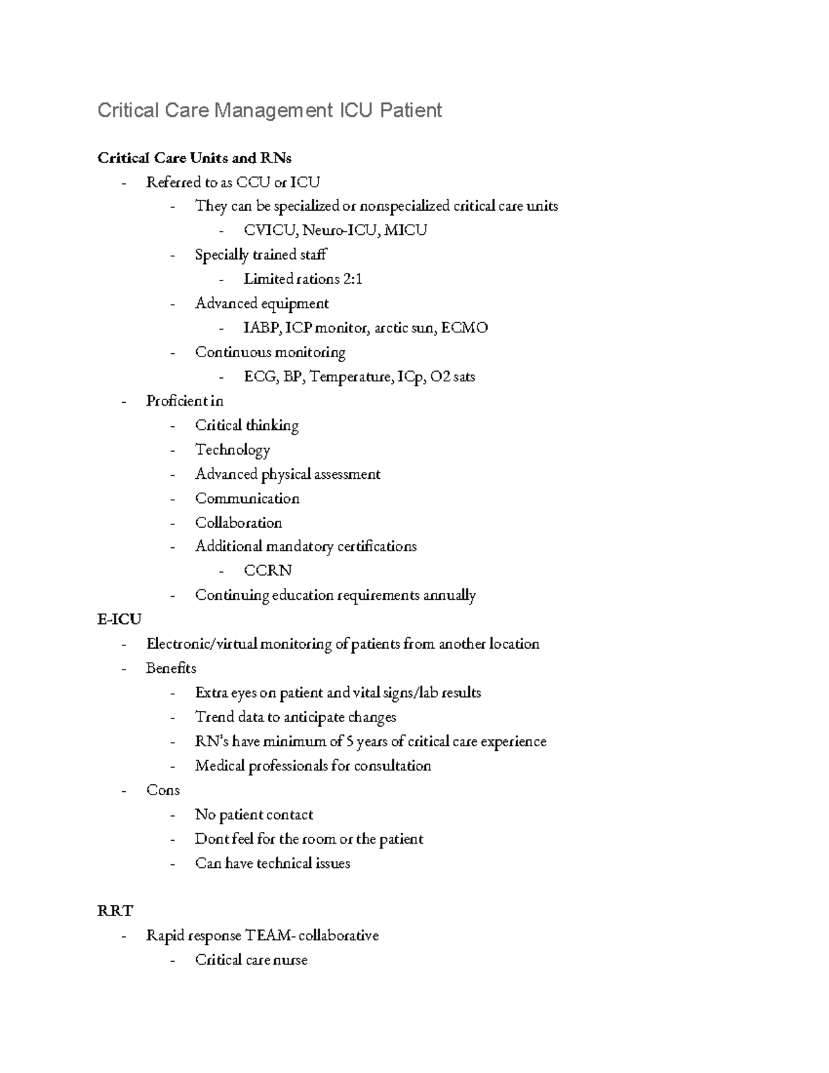 NUR 410 CCM Exam - Critical Care Management Unit Exam 1 - Critical Care ...