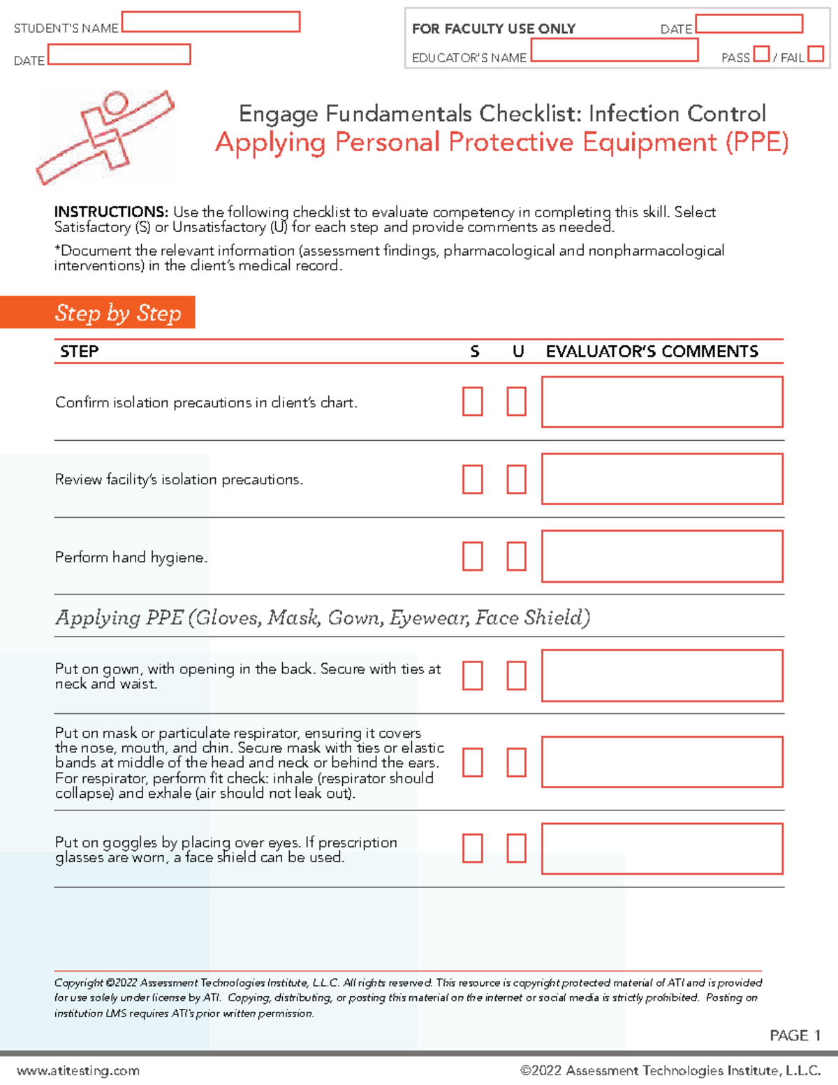 Skills Checklist: Infection Control & PPE Application - Studocu