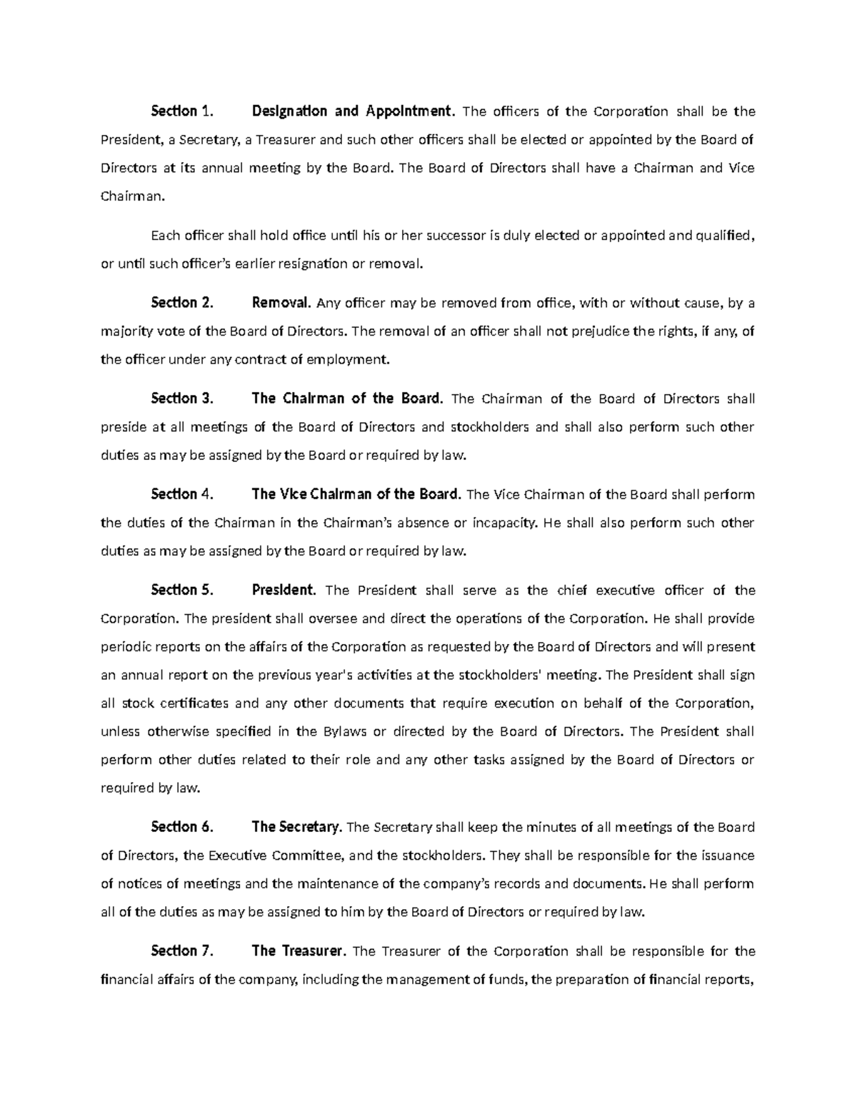 By-Laws Article IV: Designation and Appointment of Officers - Studocu