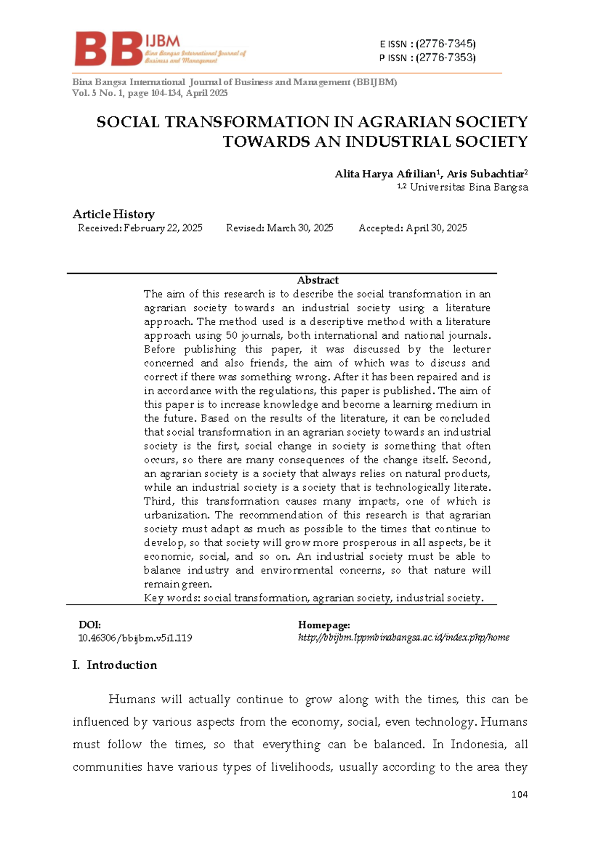 Social Transformation from Agrarian to Industrial Society: A Study ...