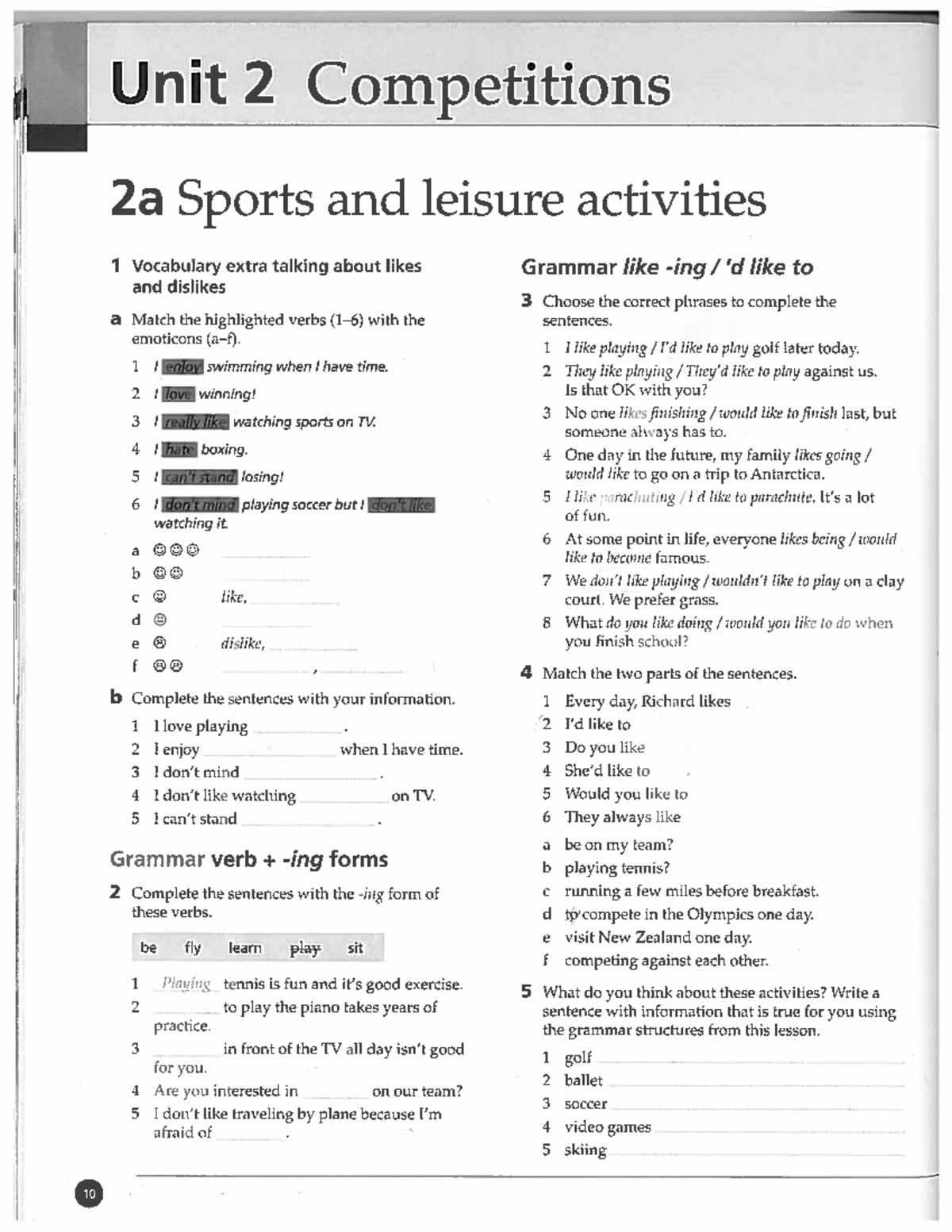 Life Workbook 3A Unit 2: Vocabulary & Grammar for Sports Activities ...