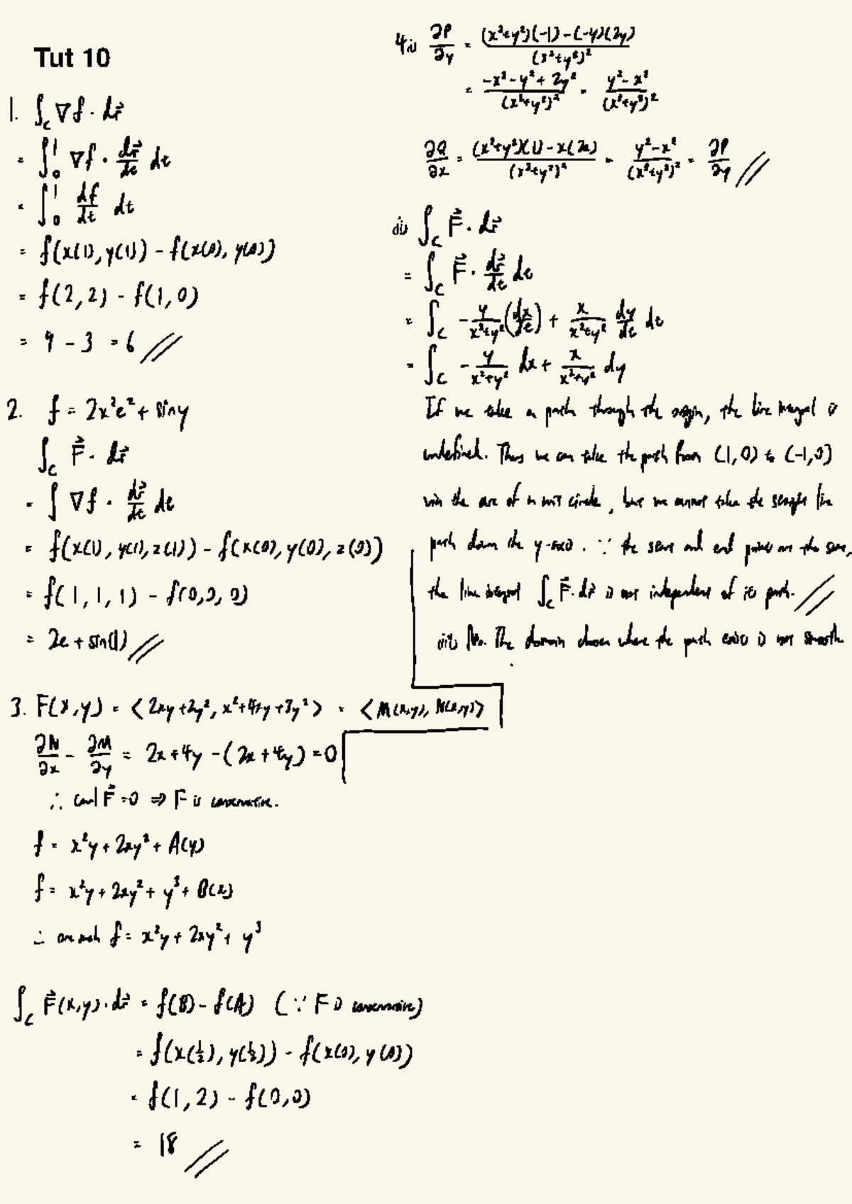 MA2104 Tutorial 10 - Understanding Path Integrals and Functions - Studocu