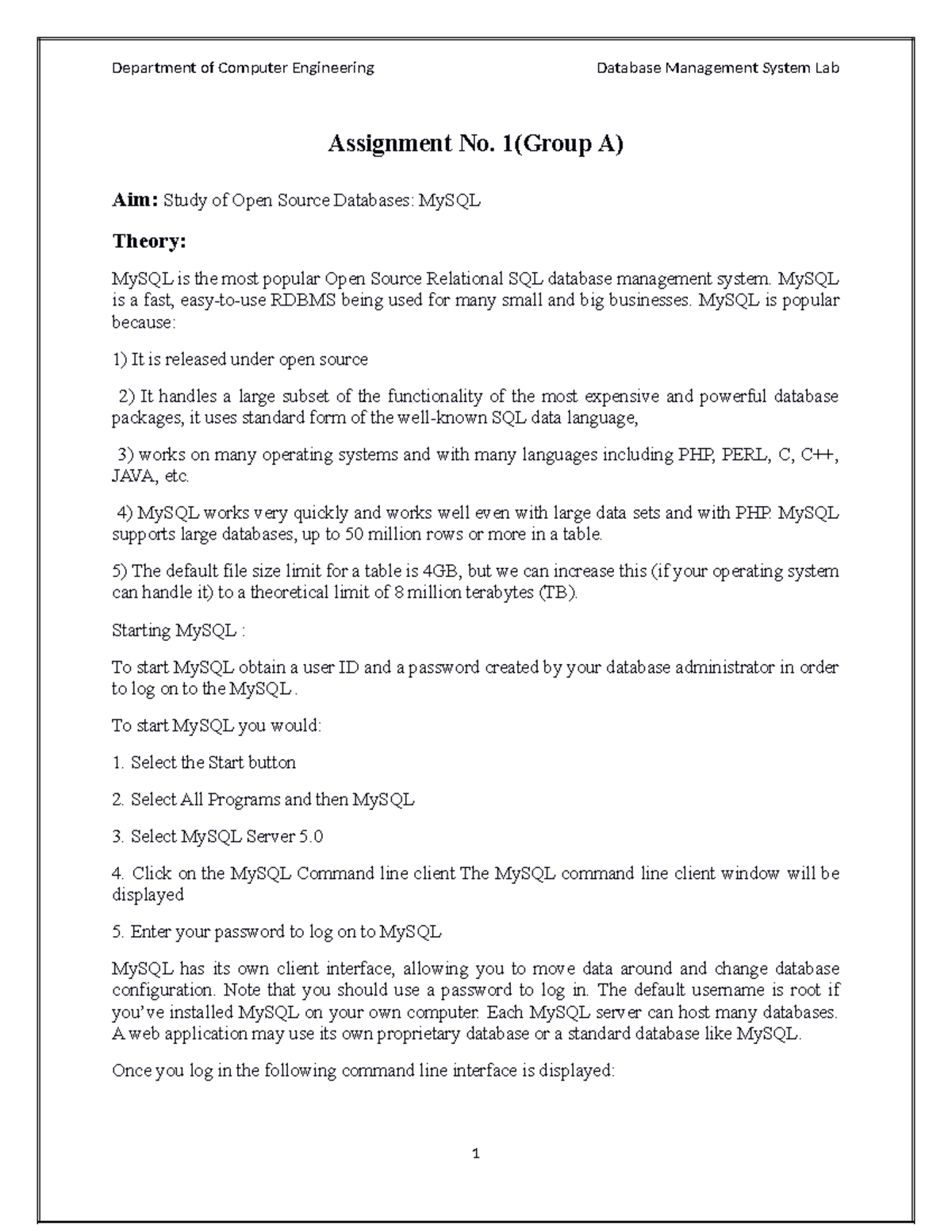 Final Lab Manual for DBMSL 2015: MySQL and SQL DML Assignments - Studocu