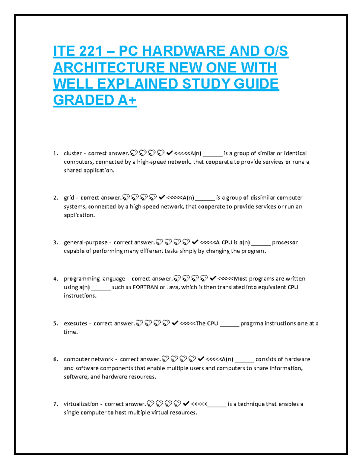 ITE 221 PC Hardware & Architecture Study Guide for Final Exam - Studocu