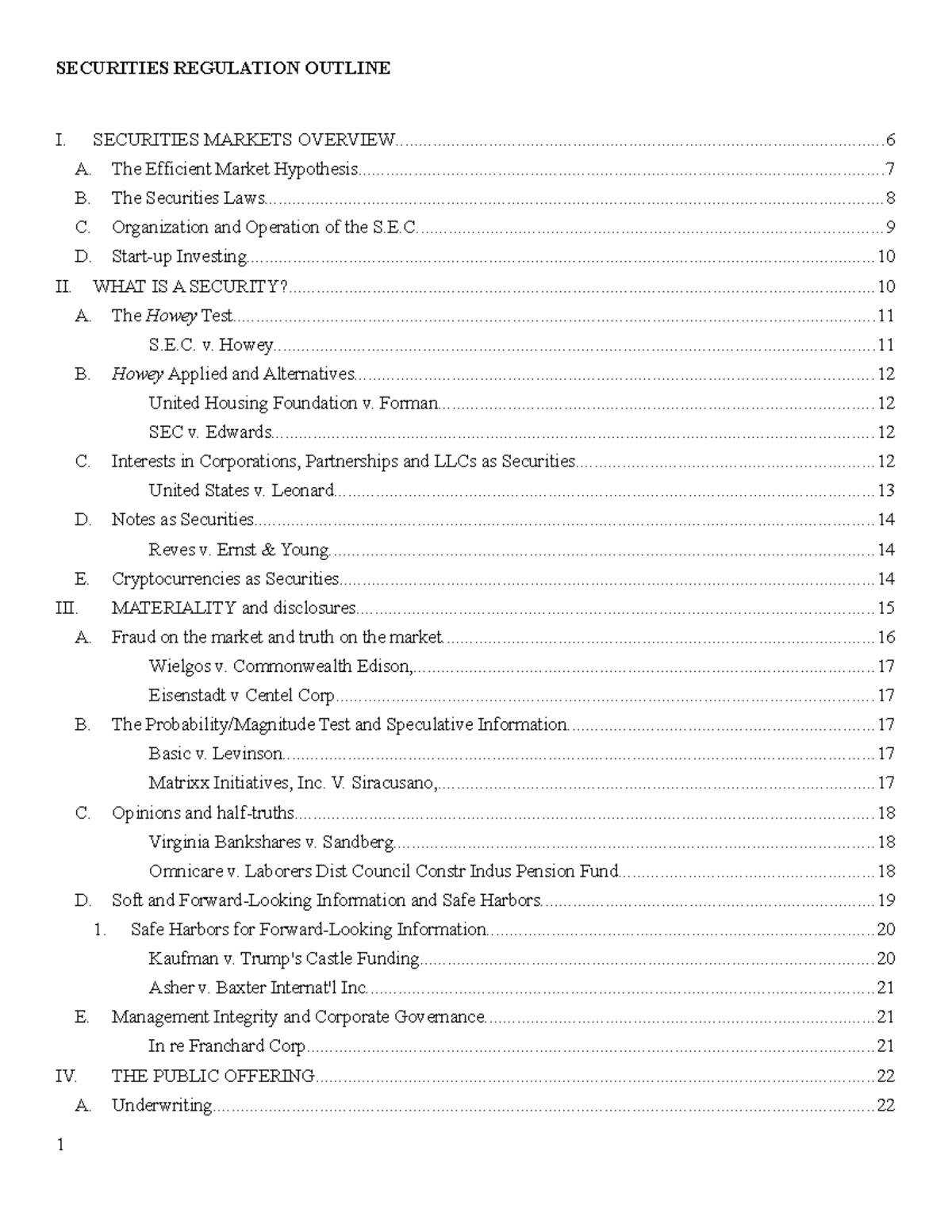 Karmel Sec Reg Outline Spring 2019 - SECURITIES REGULATION OUTLINE I ...