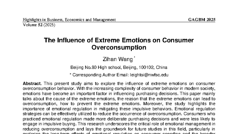 The Influence of Extreme Emotions on Consumer Overconsumption - GAGBM ...