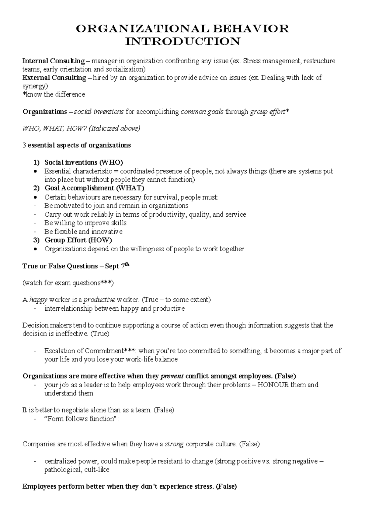 OB Midterm Study Notes: Key Concepts & Theories in Organizational ...