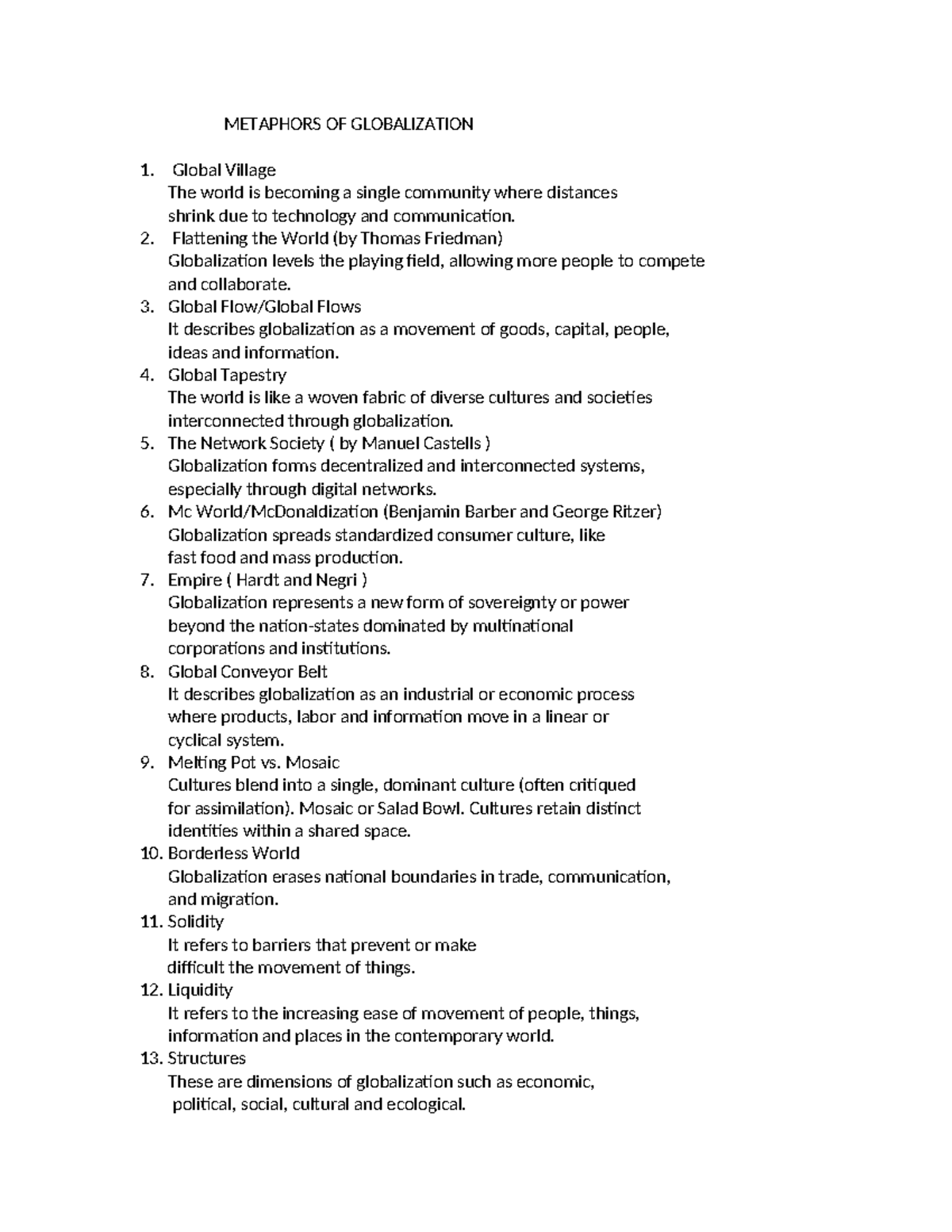 METAPHORS OF GLOBALIZATION: A Comprehensive Overview - Studocu