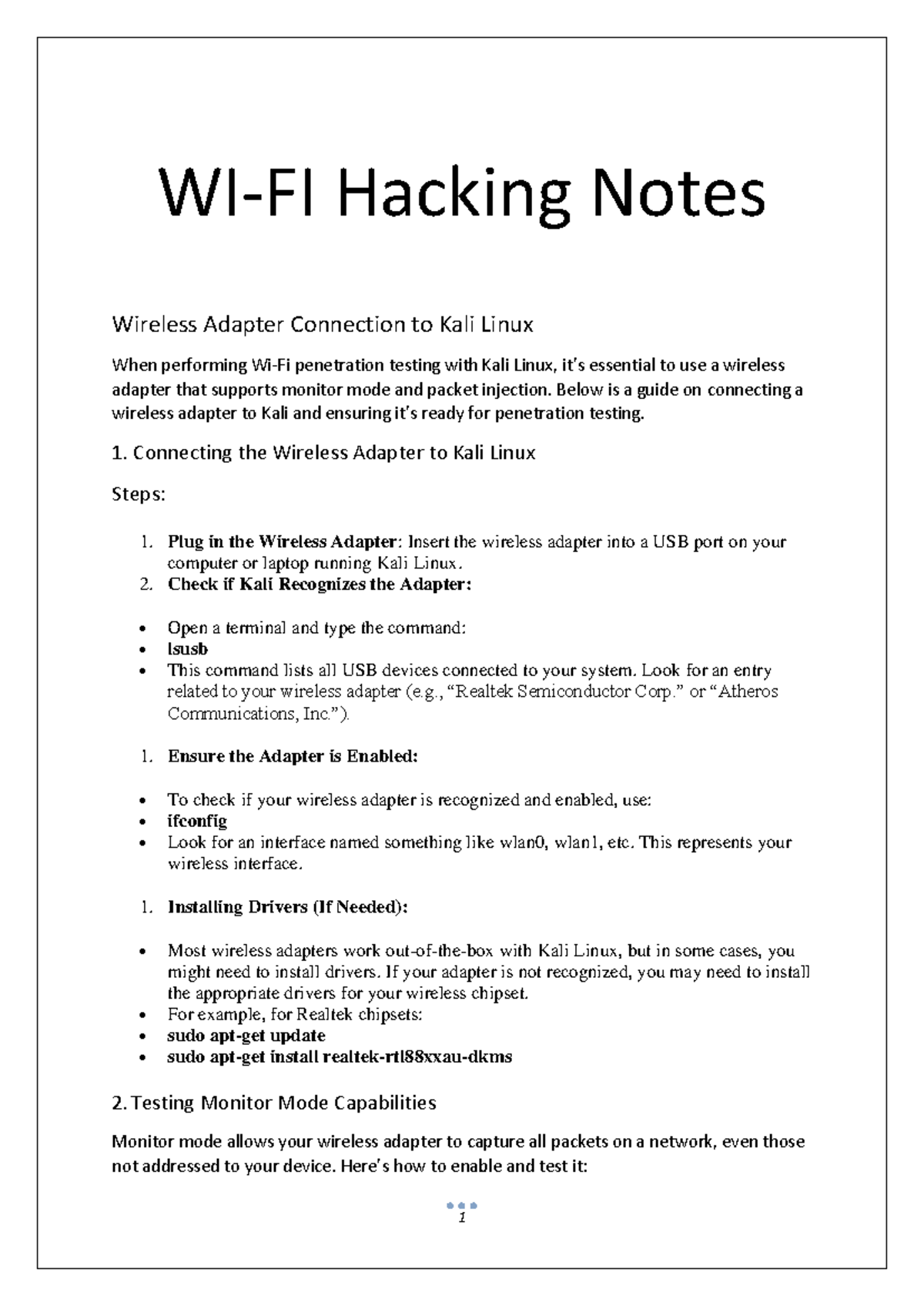 Kali Linux Penetration Testing: Wireless Adapter Connection Guide - Studocu