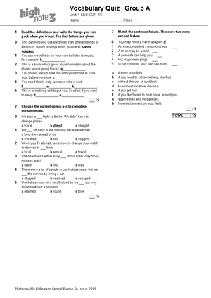 High Note 3 WB Answer Key - PHOTOCOPIABLE © PEARSON EDUCATION LIMITED ...