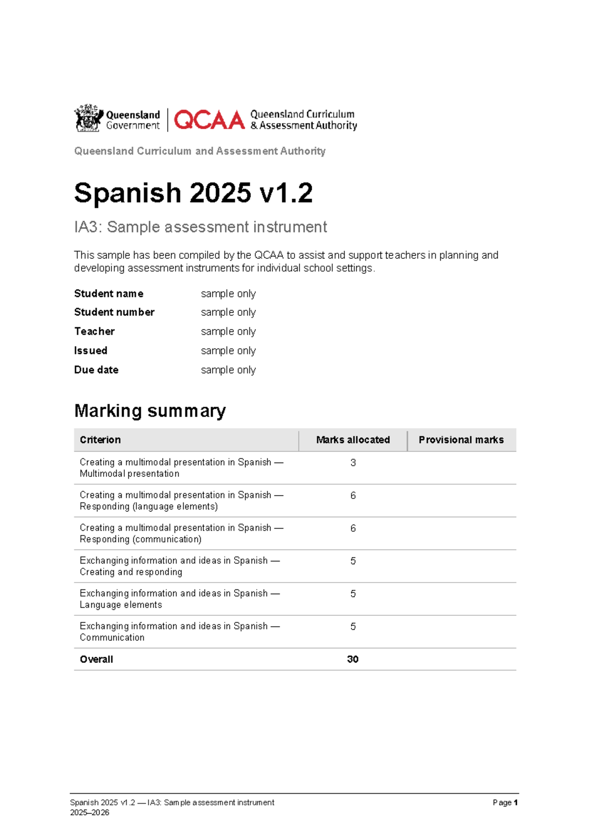 Spanish 2025 v1.2 IA3: Sample Assessment Instrument for Multimodal ...