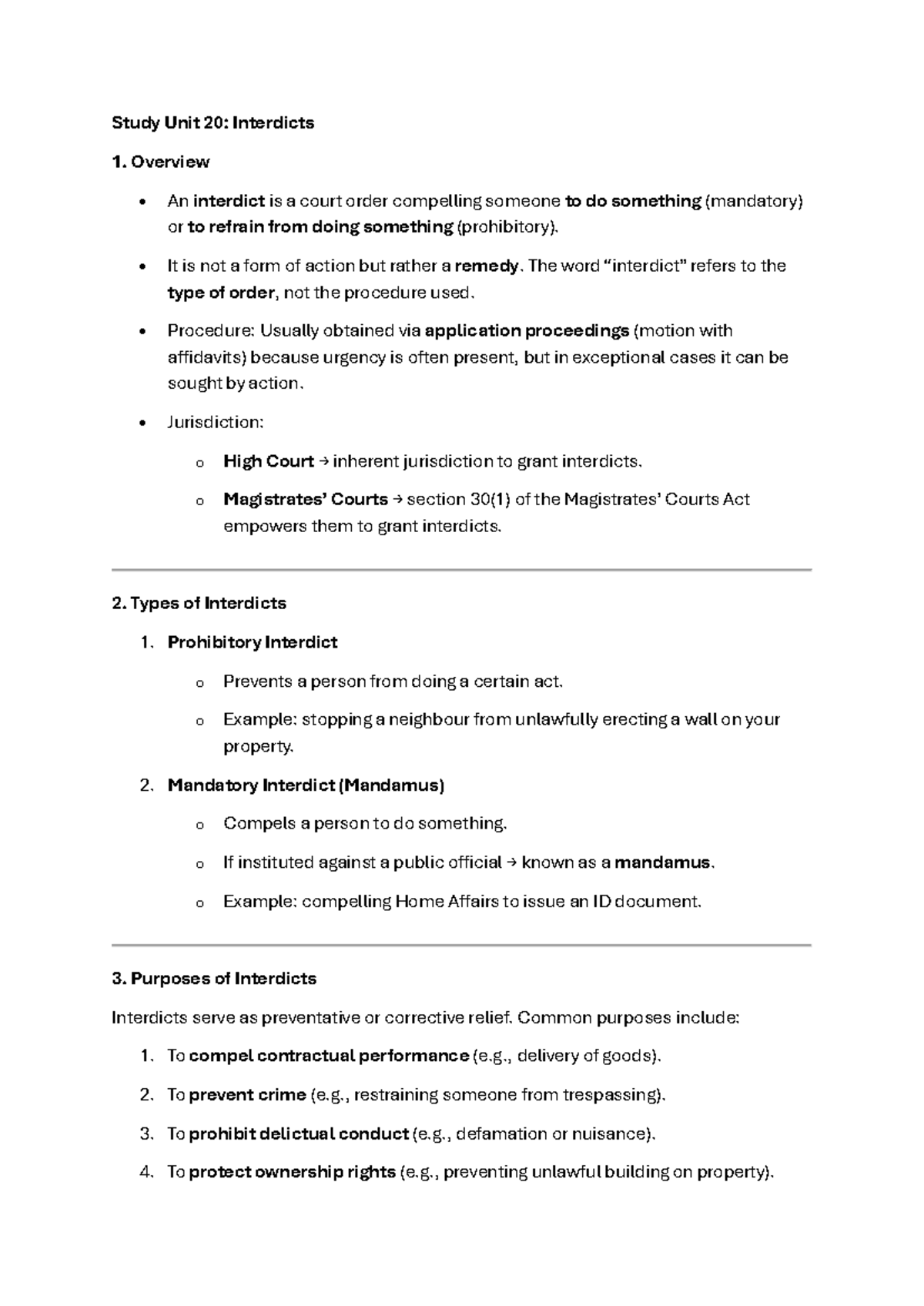 Study Unit 20: Interdicts Overview and Types - Studocu