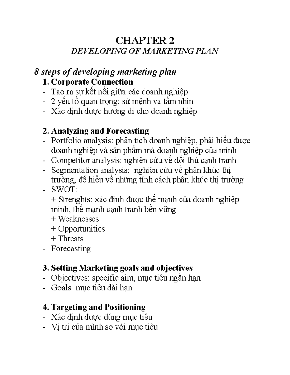 Chapter-2 - good - CHAPTER 2 DEVELOPING OF MARKETING PLAN 8 steps of ...